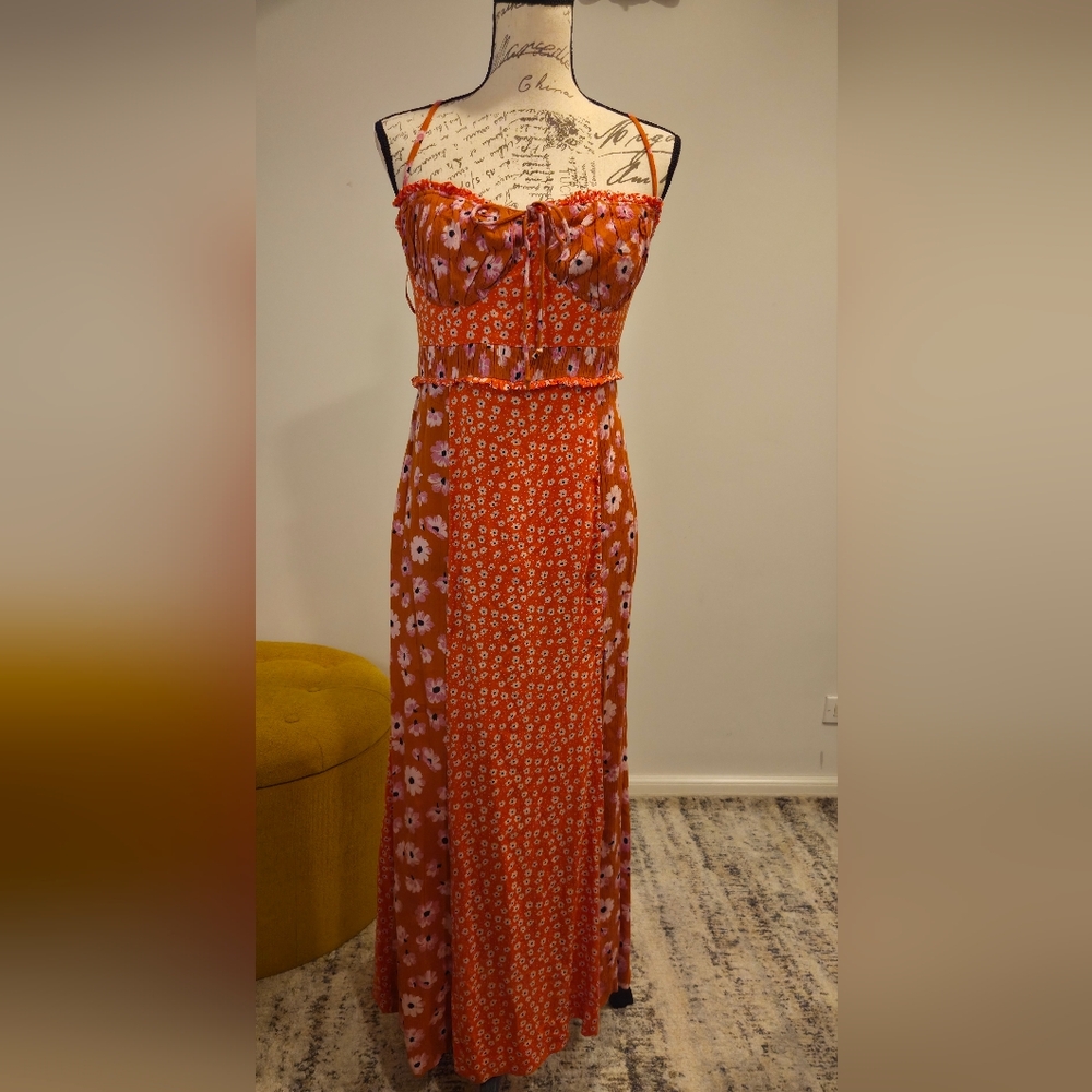 NWT Free People Orange Floral Maxi Dress